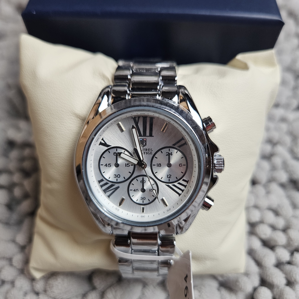 Montres Prestige MPW-0194 Men’s Stainless Steel Chronograph Watch – New in Box